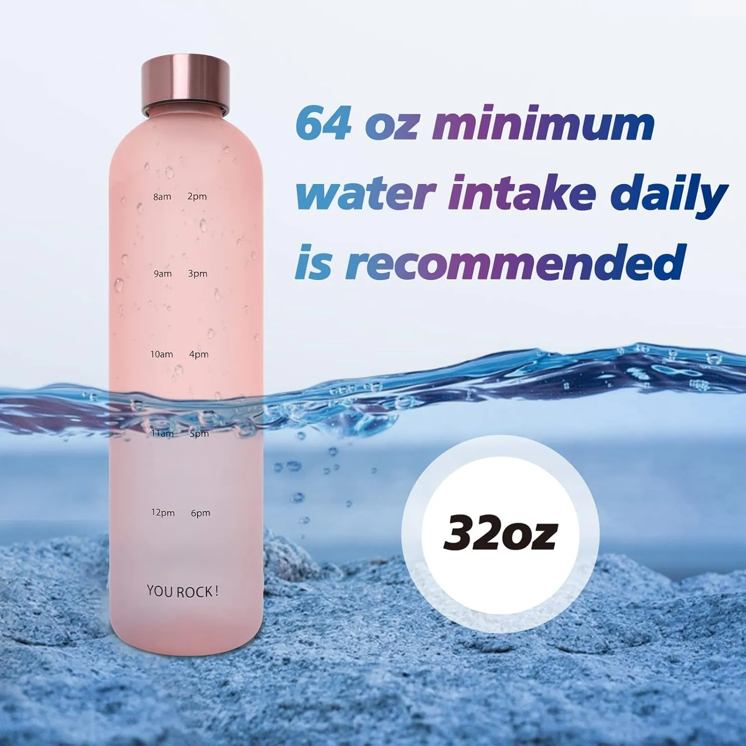 32oz Water Bottles with Times to Drink, Motivational Water Bottle with Time Marker, BPA Free Reusable Water Bottle with Hydrating Reminder for Gym Fitness Workout Travel