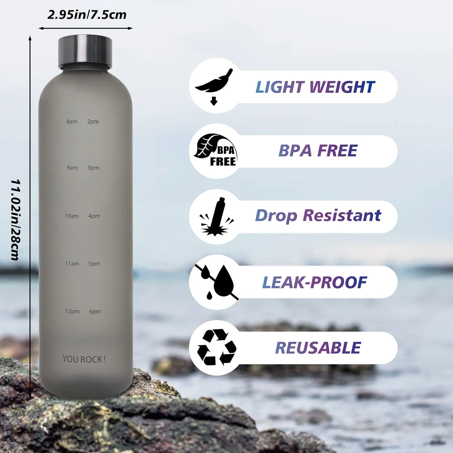32oz Water Bottles with Times to Drink, Motivational Water Bottle with Time Marker, BPA Free Reusable Water Bottle with Hydrating Reminder for Gym Fitness Workout Travel