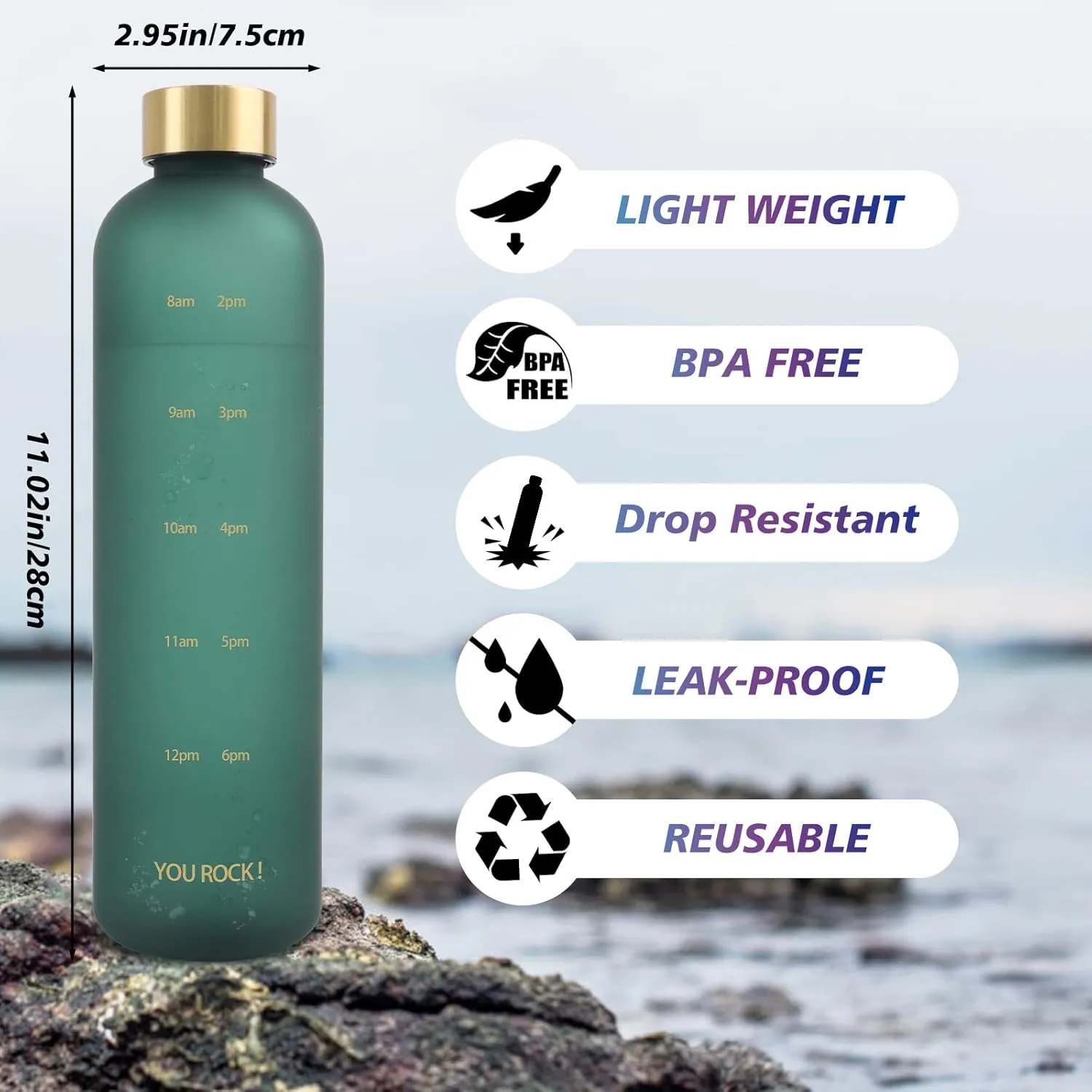 32oz Water Bottles with Times to Drink, Motivational Water Bottle with Time Marker, BPA Free Reusable Water Bottle with Hydrating Reminder for Gym Fitness Workout Travel