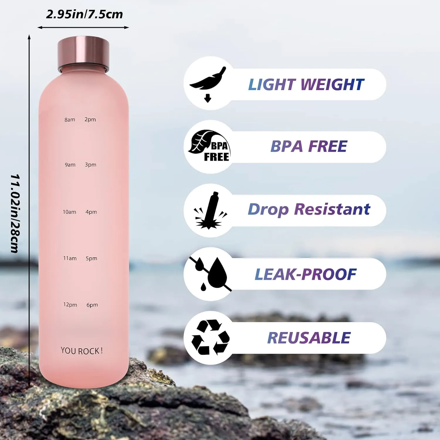 32oz Water Bottles with Times to Drink, Motivational Water Bottle with Time Marker, BPA Free Reusable Water Bottle with Hydrating Reminder for Gym Fitness Workout Travel