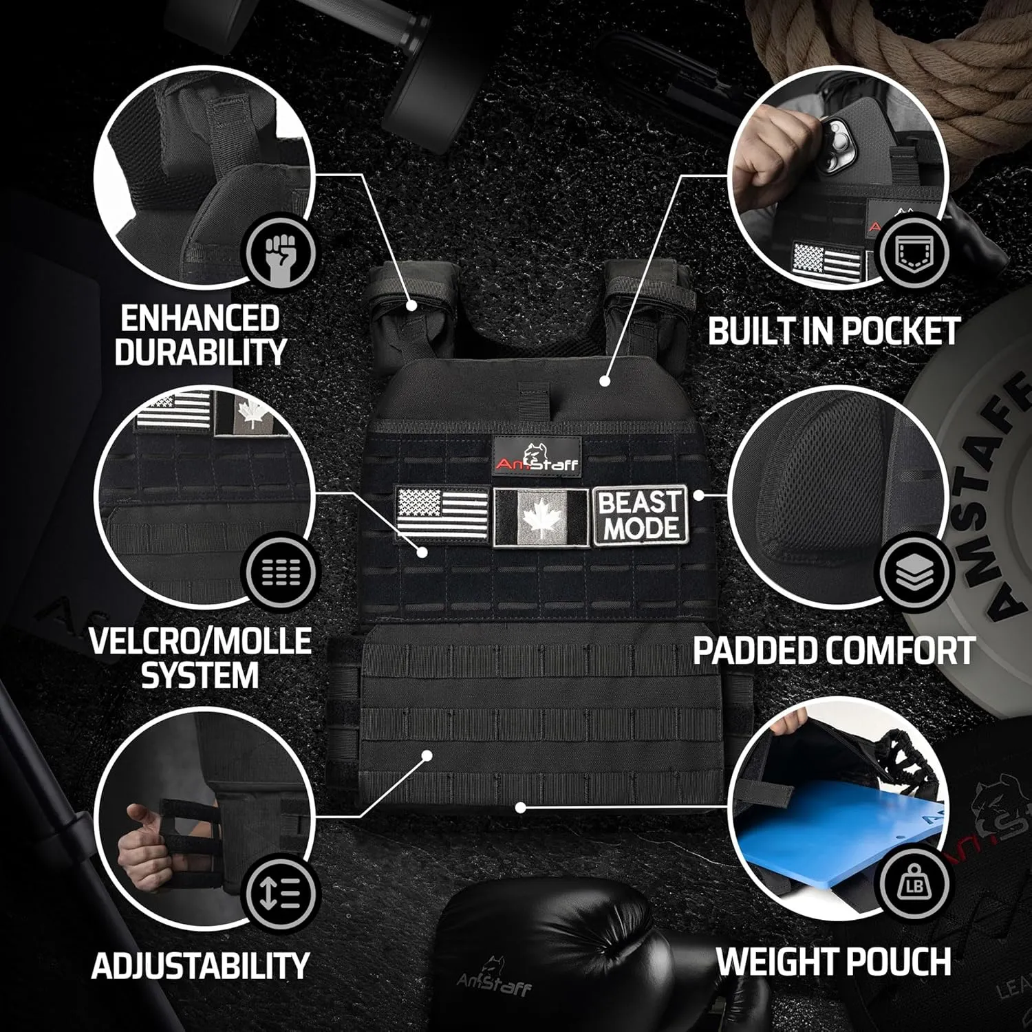 Amstaff Tactical Weighted Vest - Adjustable Weight Vests - Versatile Wearable Vest for Fitness Workouts, Strength and Endurance Training, Running