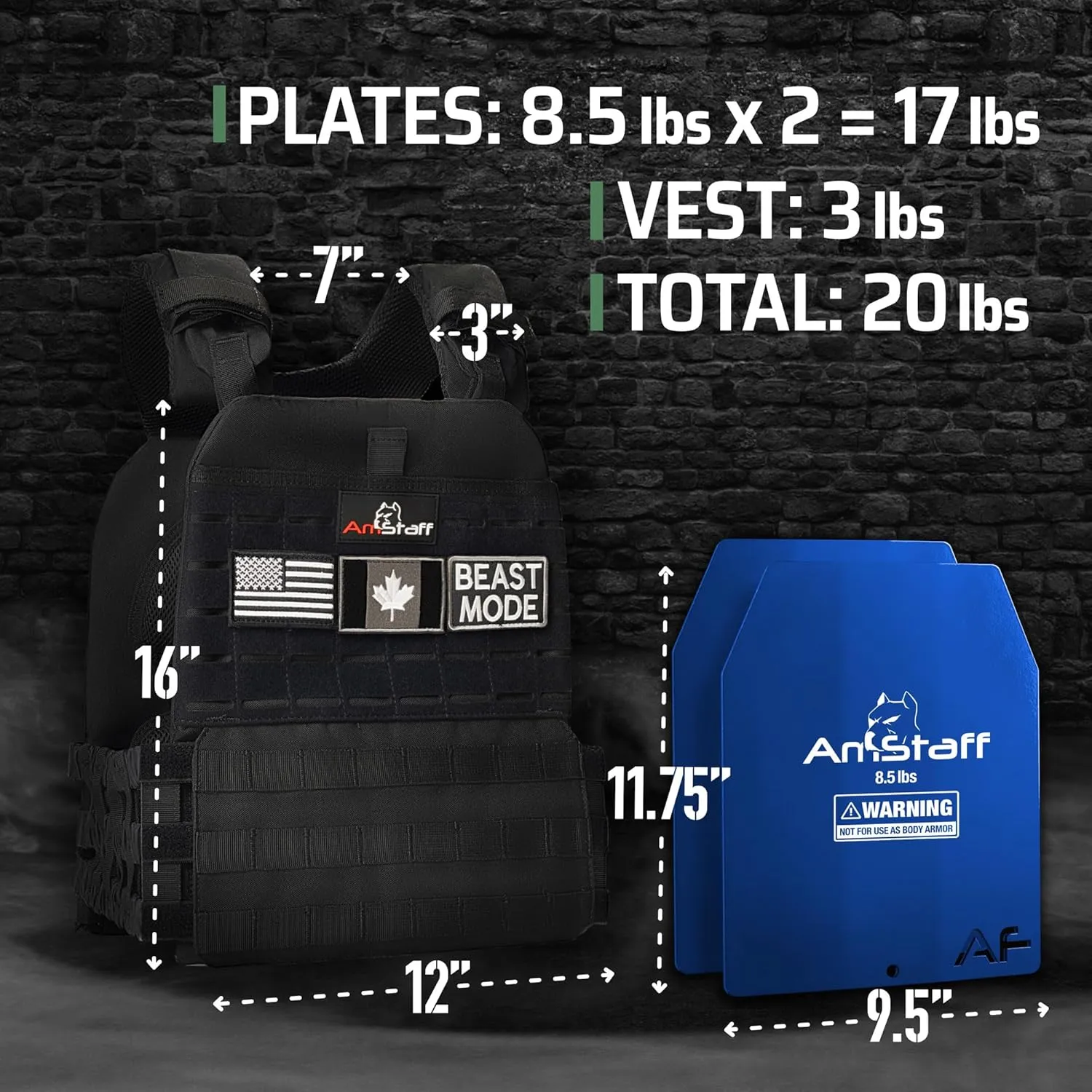 Amstaff Tactical Weighted Vest - Adjustable Weight Vests - Versatile Wearable Vest for Fitness Workouts, Strength and Endurance Training, Running