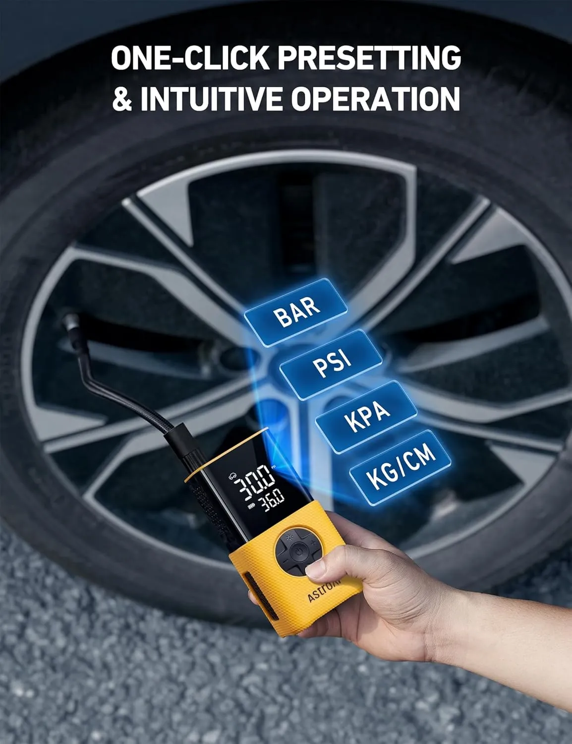 AstroAI Tire Inflator L7S Portable Air Compressor Cordless Bike Pump with Digital Dual Values Display, 150 PSI Car Tires Pump with LED Lights Air Pump for Cars, Motorcycles, Bikes, Balls