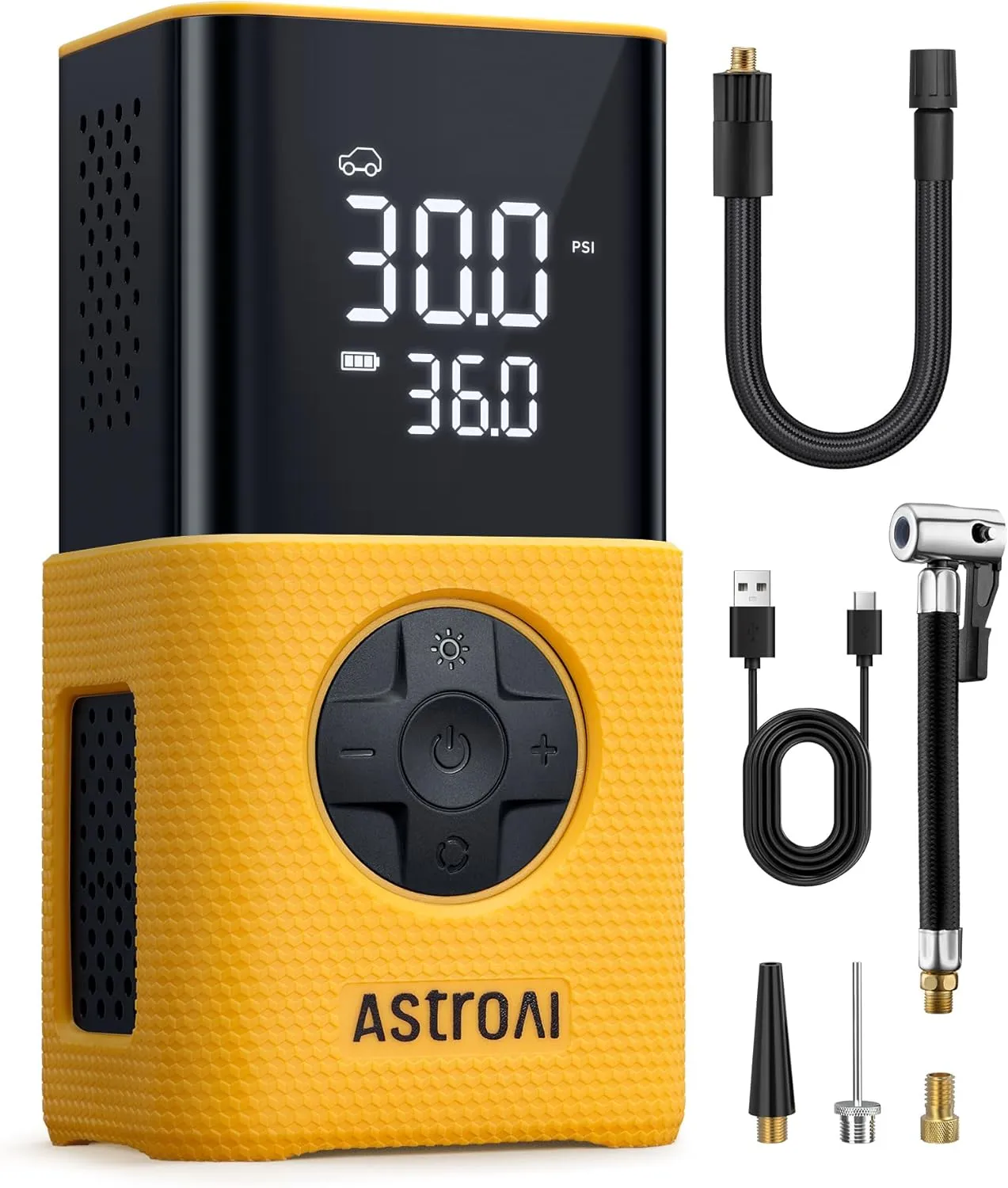AstroAI Tire Inflator L7S Portable Air Compressor Cordless Bike Pump with Digital Dual Values Display, 150 PSI Car Tires Pump with LED Lights Air Pump for Cars, Motorcycles, Bikes, Balls