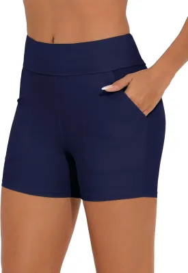 Bonneuitbebe Women's Swim Shorts High Waisted Bathing Suit Bottoms Swimwear Boyshort Swimming Swimsuit Board Shorts