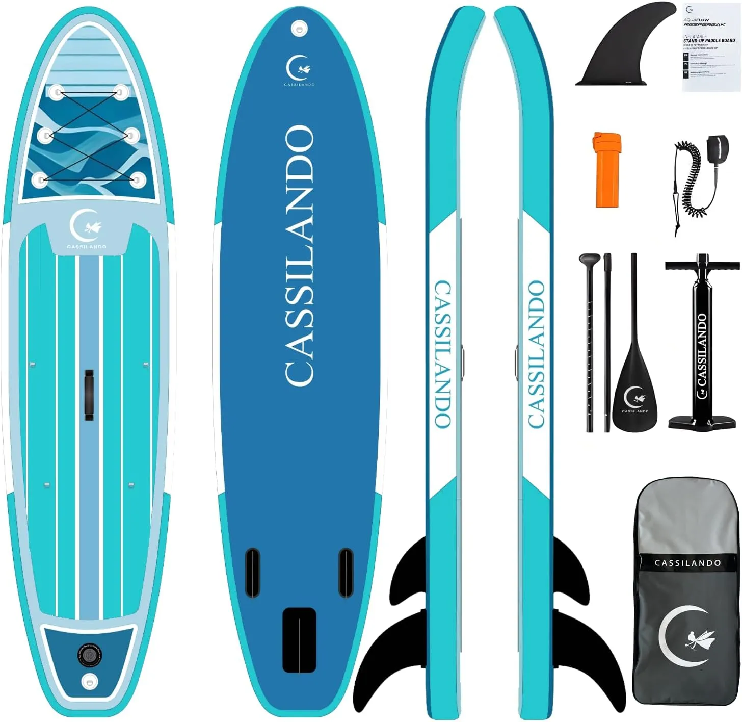 CASSILANDO Inflatable Stand Up Paddle Board, SUP Board, 10'6'' Ultra-Light Surfboard with Adjustable Paddle, Fins, Backpack & Leash, Paddling Board For Both Youth and Adults for Lake & Sea, Blue Waves
