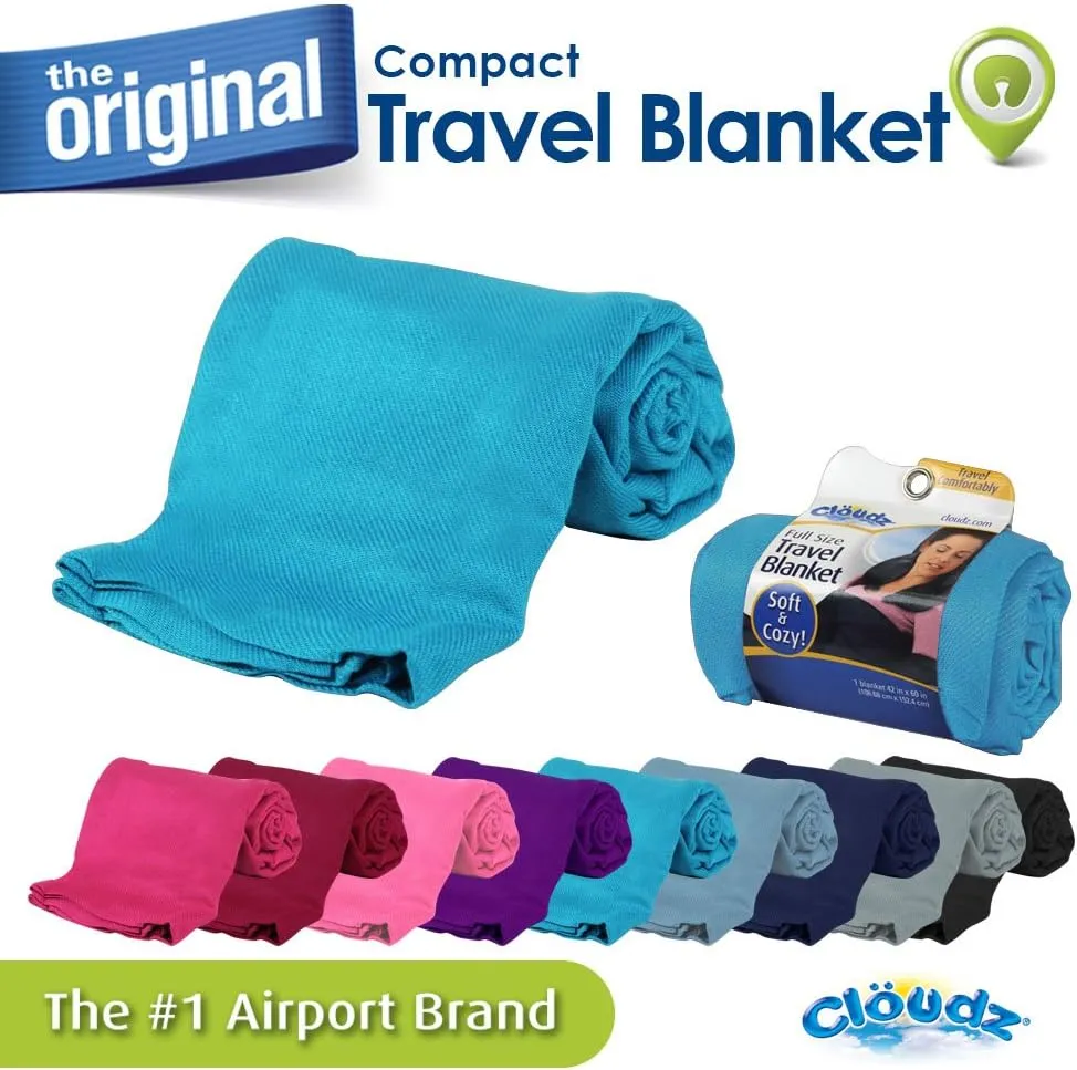 Cloudz Cozy Compact Airplane Travel Blanket for Your Flight, Car, Camping, Home or Comforting Warmth Anywhere! - Sky Blue