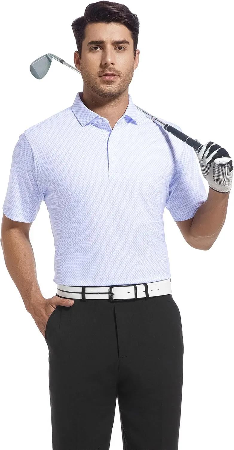 Esabel.C Mens Golf Shirts Print Moisture Wicking Short Sleeve Performance Dry Fit Stretch Active Polo Shirts for Men
