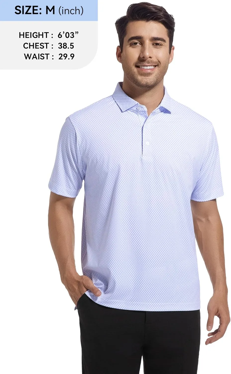 Esabel.C Mens Golf Shirts Print Moisture Wicking Short Sleeve Performance Dry Fit Stretch Active Polo Shirts for Men