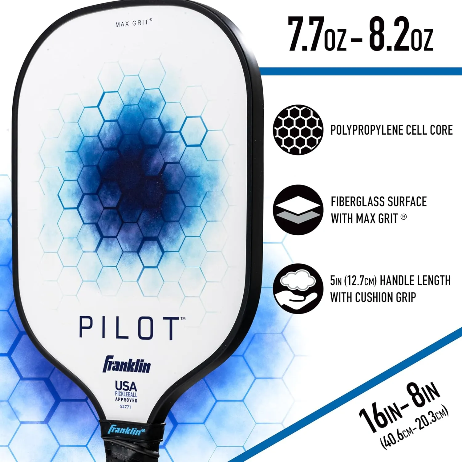 Franklin Sports Pickleball Paddle - Pilot Polypropylene Core Pickleball Racket - Official USA Pickleball (USAPA) Approved Pickleball Paddle - Lightweight Pro Racket - 10mm Thick Core