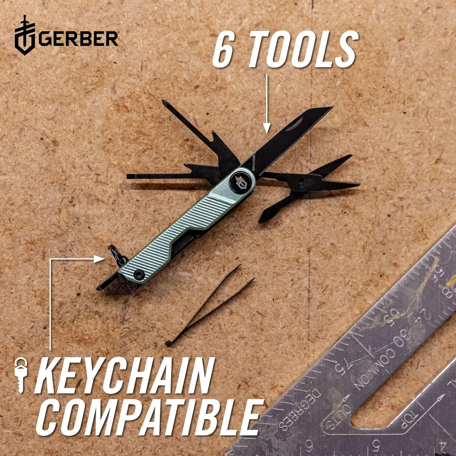 Gerber Gear Armbar Mini - 8-in1 Travel Multitool with Package Opener, Screwdriver & Scissors - EDC Adventure Gear for Camping, Hiking & Outdoor - Compact Utility Tool - Green