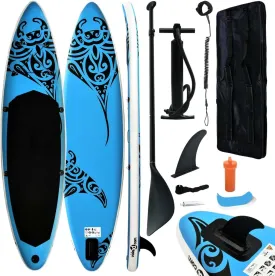 Inflatable Stand Up Paddleboard Water Sport Set for All Skill Levels Included with SUP Board, Aluminum Oar, Removable Fin, High Pressure Hand Pump... Blue 144.1"x29.9"x5.9" -AA
