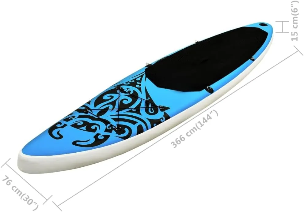 Inflatable Stand Up Paddleboard Water Sport Set for All Skill Levels Included with SUP Board, Aluminum Oar, Removable Fin, High Pressure Hand Pump... Blue 144.1"x29.9"x5.9" -AA