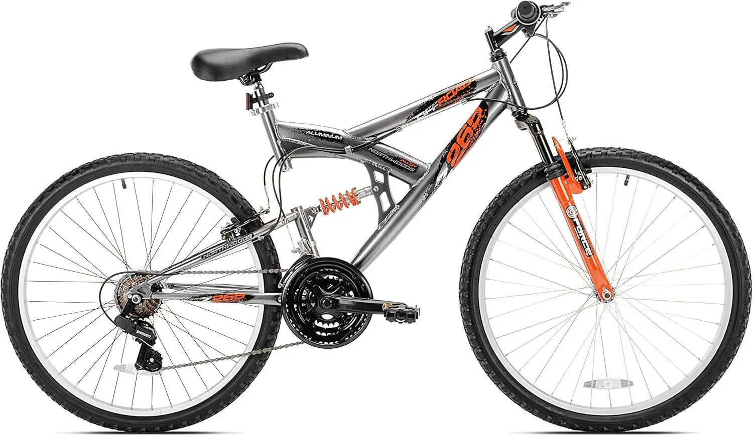 Kent International Northwoods Aluminum Full Suspension Mountain Bike - 26-inch or 24-inch Bike w/ 21-Speed Shimano Derailleur Drivetrain - Lightweight Mountain Bikes w/ Aluminum Frame for Cycling