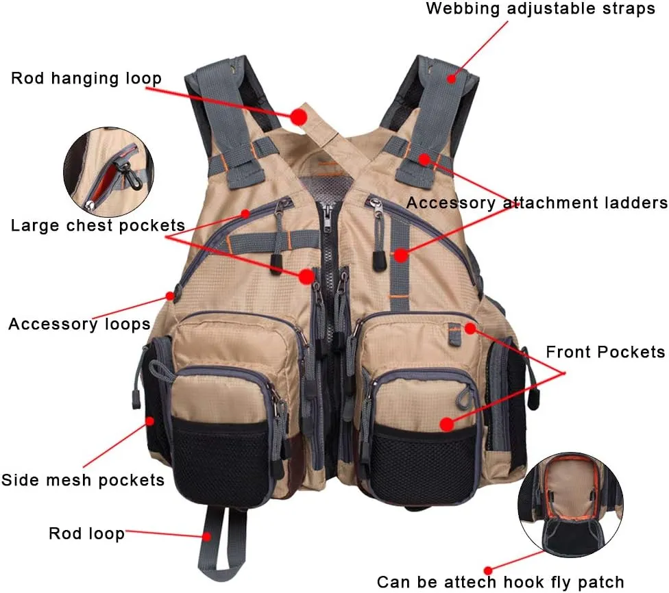 Lightweight Fly Fishing Vest with Multi Pockets Adjustable Size Mesh Fishing Backpack for Men and Women