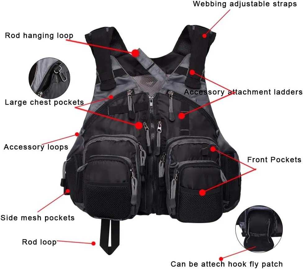 Lightweight Fly Fishing Vest with Multi Pockets Adjustable Size Mesh Fishing Backpack for Men and Women