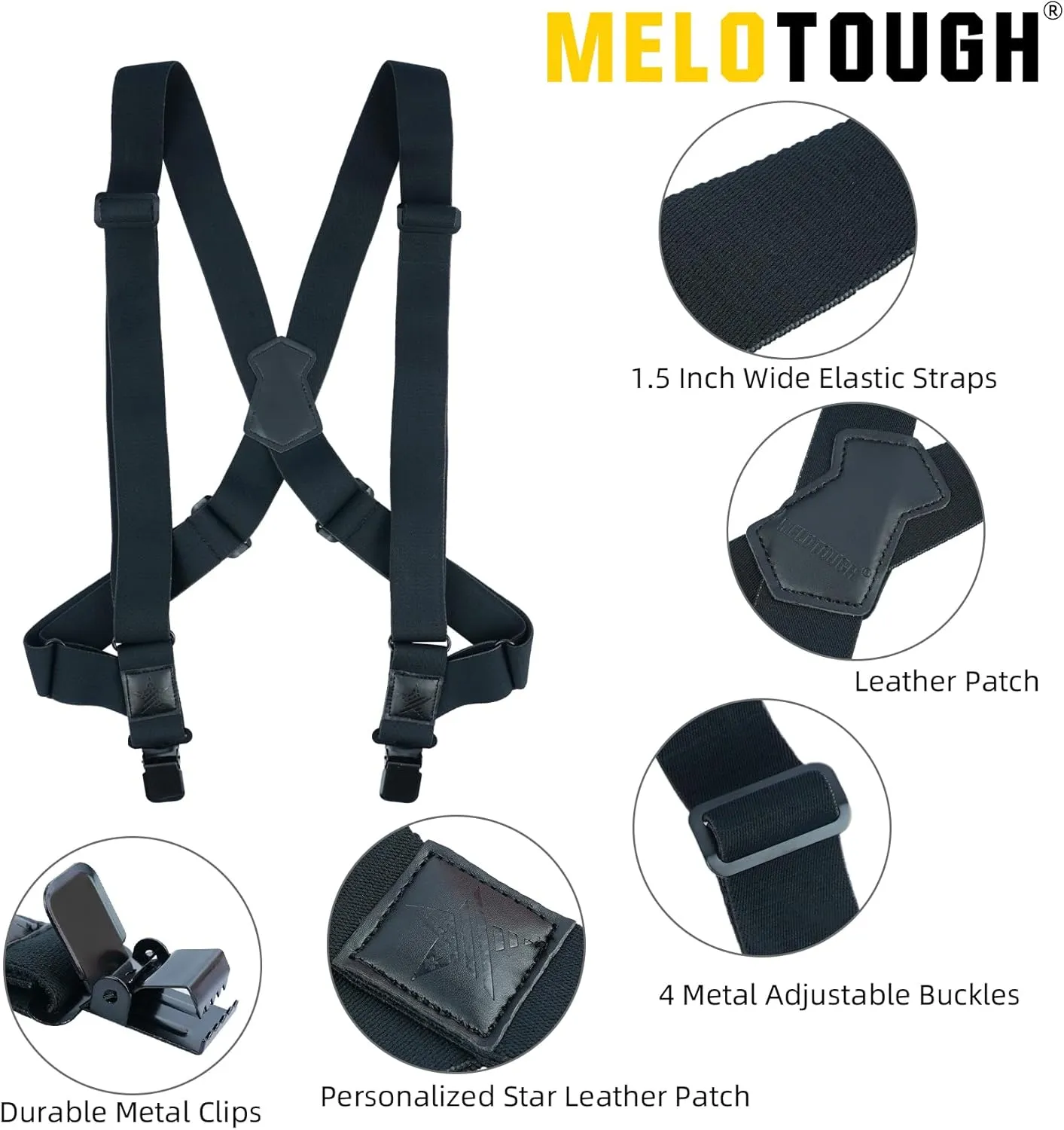 MELOTOUGH Men's Side Clip Suspenders 1 1/2 Inch Wide Trucker Suspenders for Men Heavy Duty Adjustable Elastic Braces
