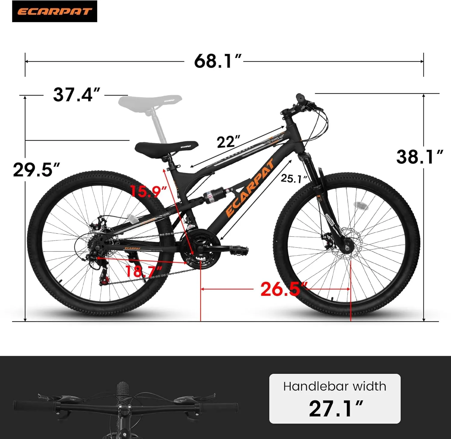 Mountain Bike 24/26/27.5 Inch,Full Dual Suspension, 21-Speed Disc Brake,Carbon Steel/Aluminum Adult Sport Bicycle for Mens Womens
