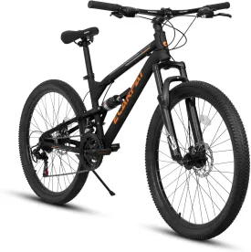 Mountain Bike 24/26/27.5 Inch,Full Dual Suspension, 21-Speed Disc Brake,Carbon Steel/Aluminum Adult Sport Bicycle for Mens Womens