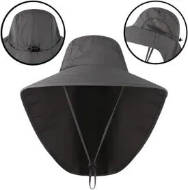 Outdoor Sun Hat with Neck Cover and Wide Brim UV Protection Bucket Hat for Fishing and Climbing Flap