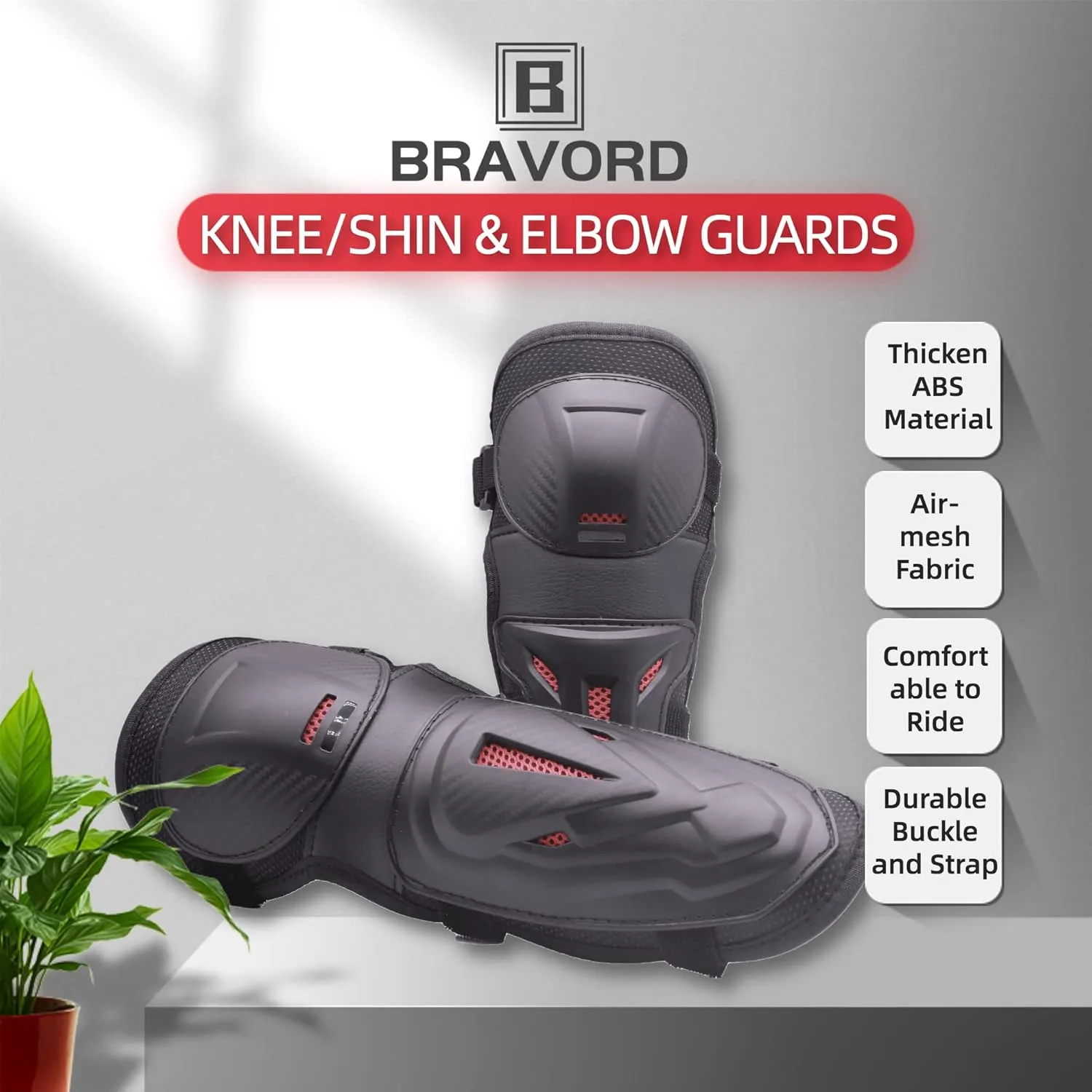 Powersports Knee Shin Guards/Elbow Guards for Adults, Elbow and Knee Pads with Adjustable Strap for Motorcycle Dirt Bike Mountain Bike(Elbow&Knee Shin Guards(4pcs))