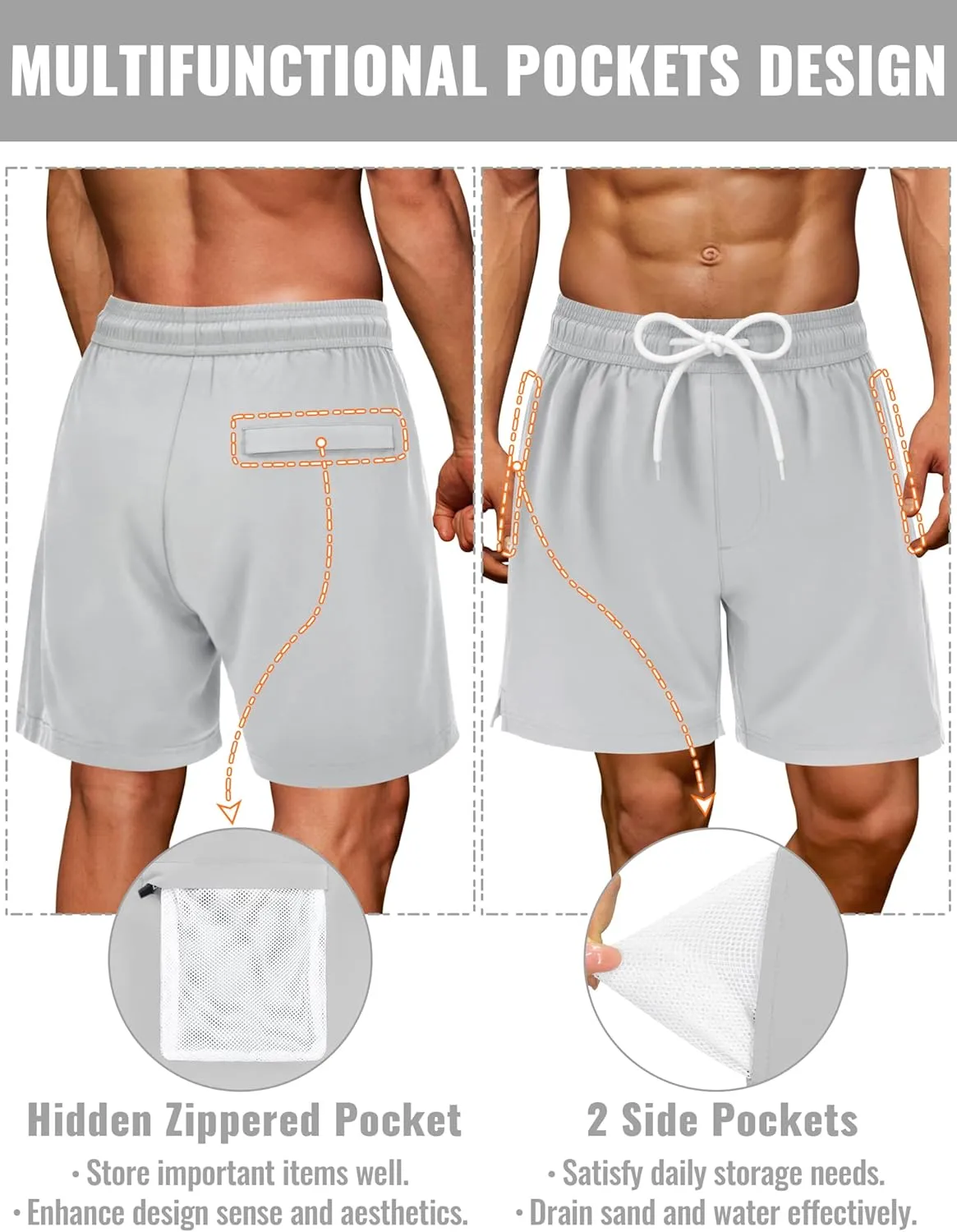 Sarfel Mens Swim Trunks with Compression Liner Mens Bathing Suit 7 Inch Inseam Quick Drying Men's Board Shorts Men's Swimwear