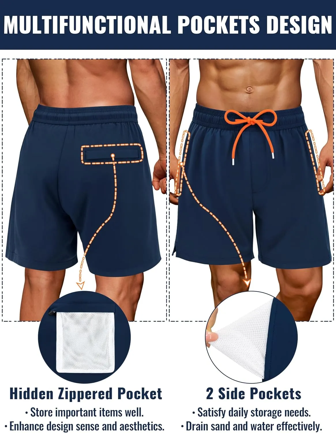 Sarfel Mens Swim Trunks with Compression Liner Mens Bathing Suit 7 Inch Inseam Quick Drying Men's Board Shorts Men's Swimwear