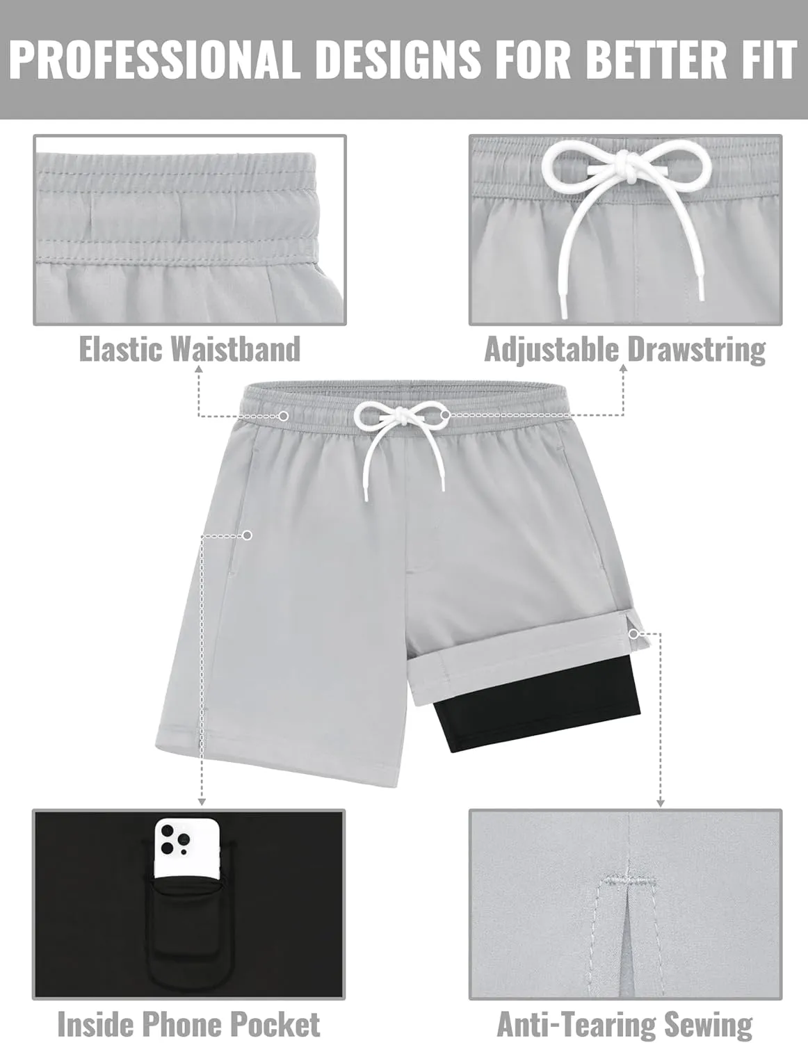 Sarfel Mens Swim Trunks with Compression Liner Mens Bathing Suit 7 Inch Inseam Quick Drying Men's Board Shorts Men's Swimwear