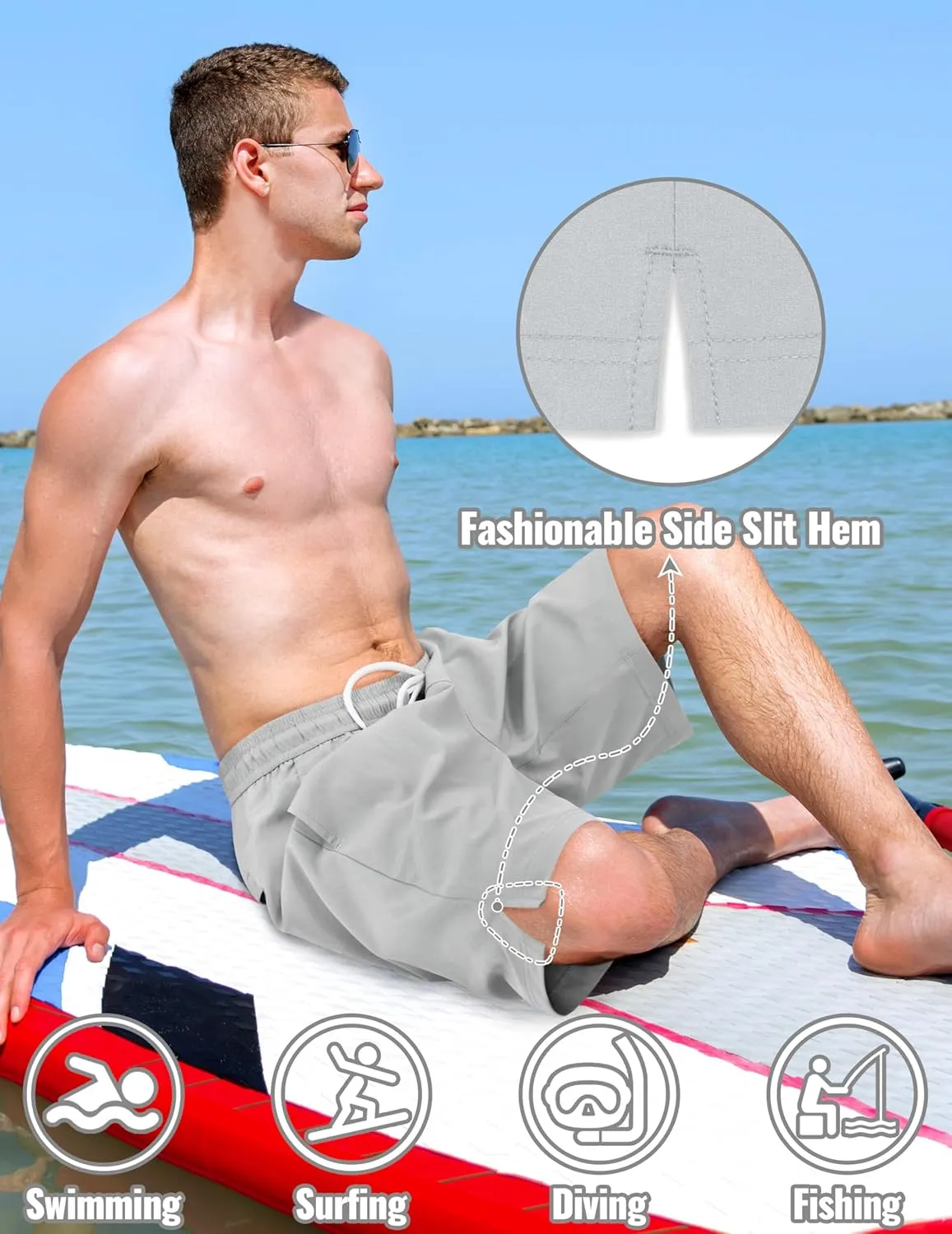 Sarfel Mens Swim Trunks with Compression Liner Mens Bathing Suit 7 Inch Inseam Quick Drying Men's Board Shorts Men's Swimwear