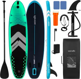 SereneLife 106 Inflatable Stand-Up Paddle Board with LED Lights - 32 Wide Stable Design with Non-Slip EVA Deck Pad, Includes Premium SUP Accessories, for Youth and Adults, 275 lbs. Capacity
