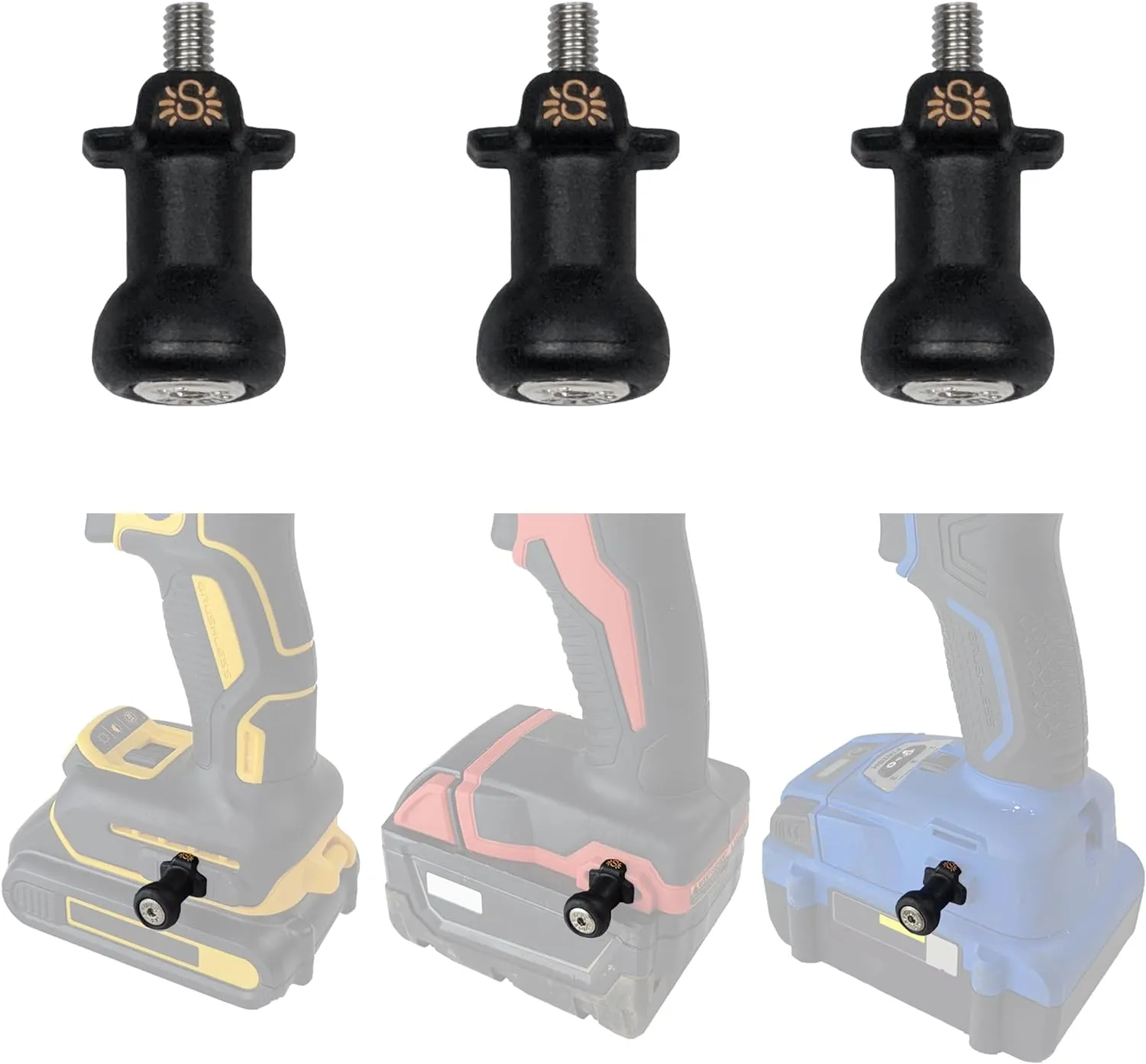 Spider Tool Holster - Drill Pins - Pack of Three - Attaches to The Side of Any Brand Power Drill and Driver with provided Screws - Pairs with Spider Tool Holster and Tool Docks
