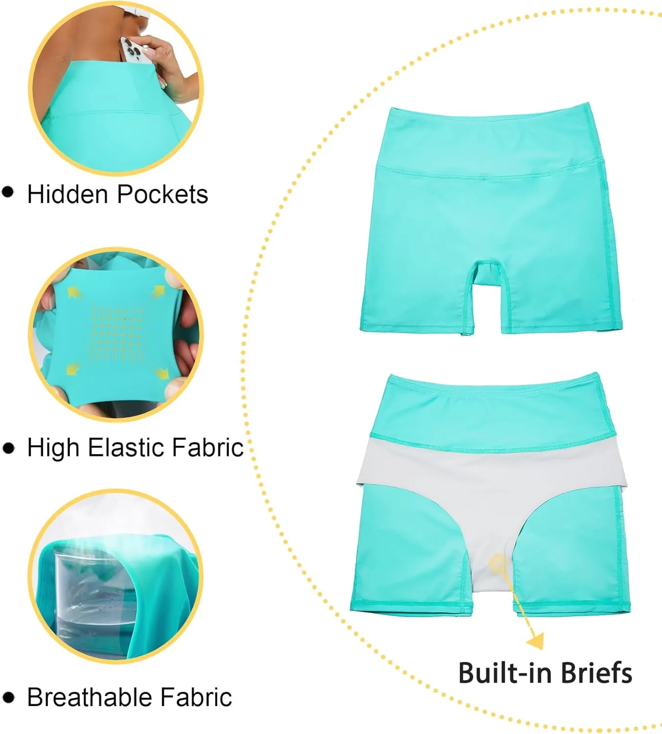 Tournesol Women's Swim Shorts High Waisted Bathing Suit Bottoms Seamless Swimsuit Boy Shorts with Pockets
