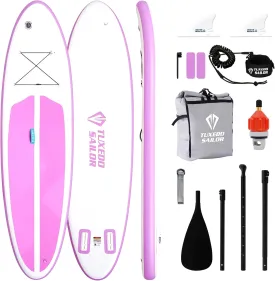 Tuxedo Sailor Inflatable Stand Up Paddle Board Foldable Paddleboard Inflatable SUP for All Skill Levels Includes Paddle Boards, Paddle, Fins, Backpack Purple