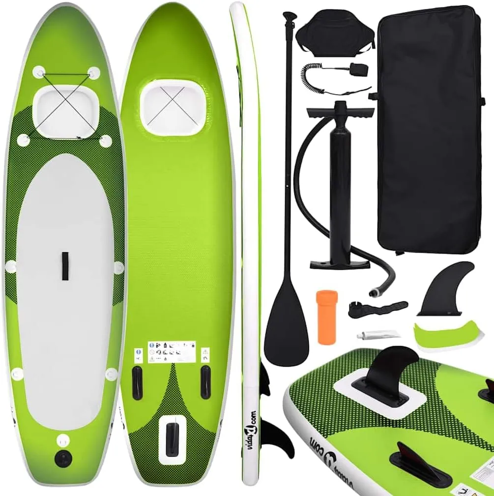 vidaXL Inflatable Stand Up Paddle Board Set Green 129.9x29.9x3.9