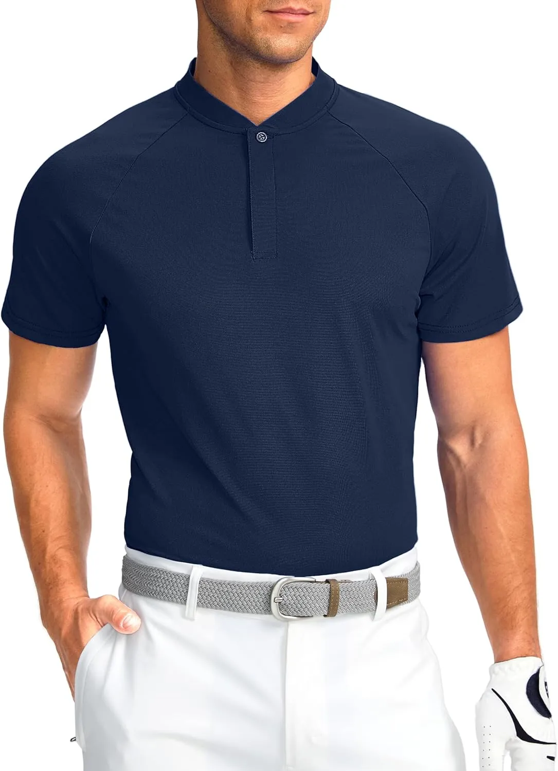 Viodia Mens Golf Shirts Henley Collarless Quick Dry Summer Shirt Casual Short Sleeve Moisture Wicking Polo T Shirts