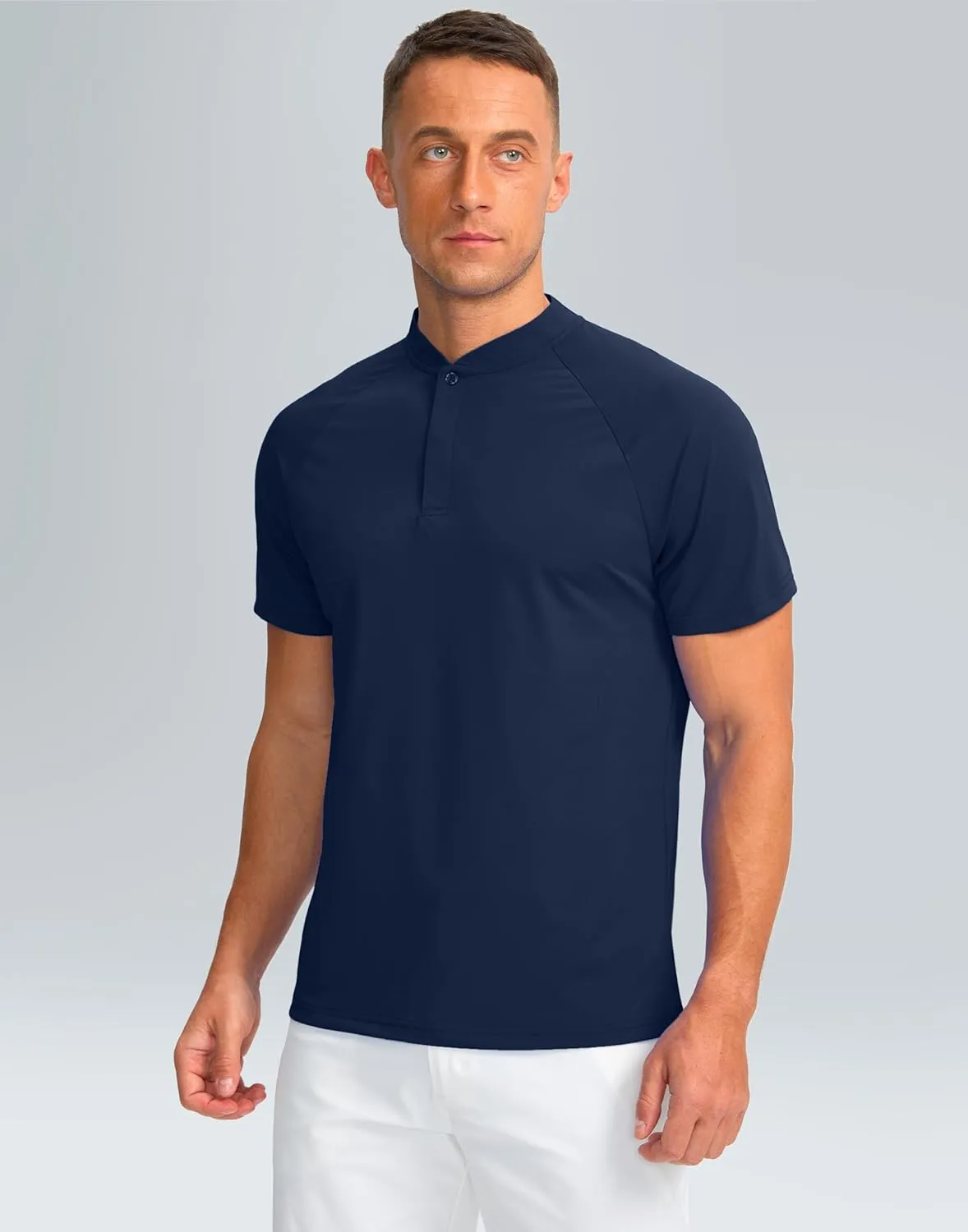 Viodia Mens Golf Shirts Henley Collarless Quick Dry Summer Shirt Casual Short Sleeve Moisture Wicking Polo T Shirts