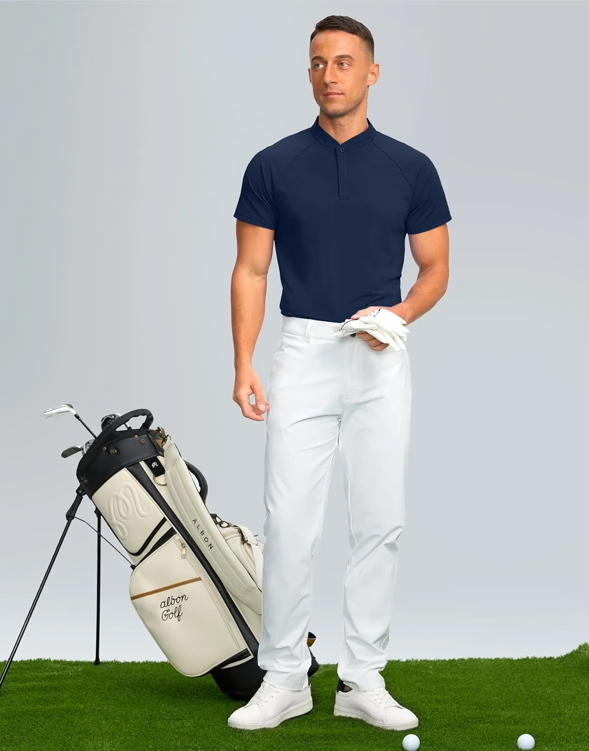 Viodia Mens Golf Shirts Henley Collarless Quick Dry Summer Shirt Casual Short Sleeve Moisture Wicking Polo T Shirts