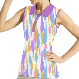 Women's Slim Fit Sleeveless Golf Polo Shirts Hawaiian Floral Moisture Wicking Tennis Tank Top with UPF 50  Protection