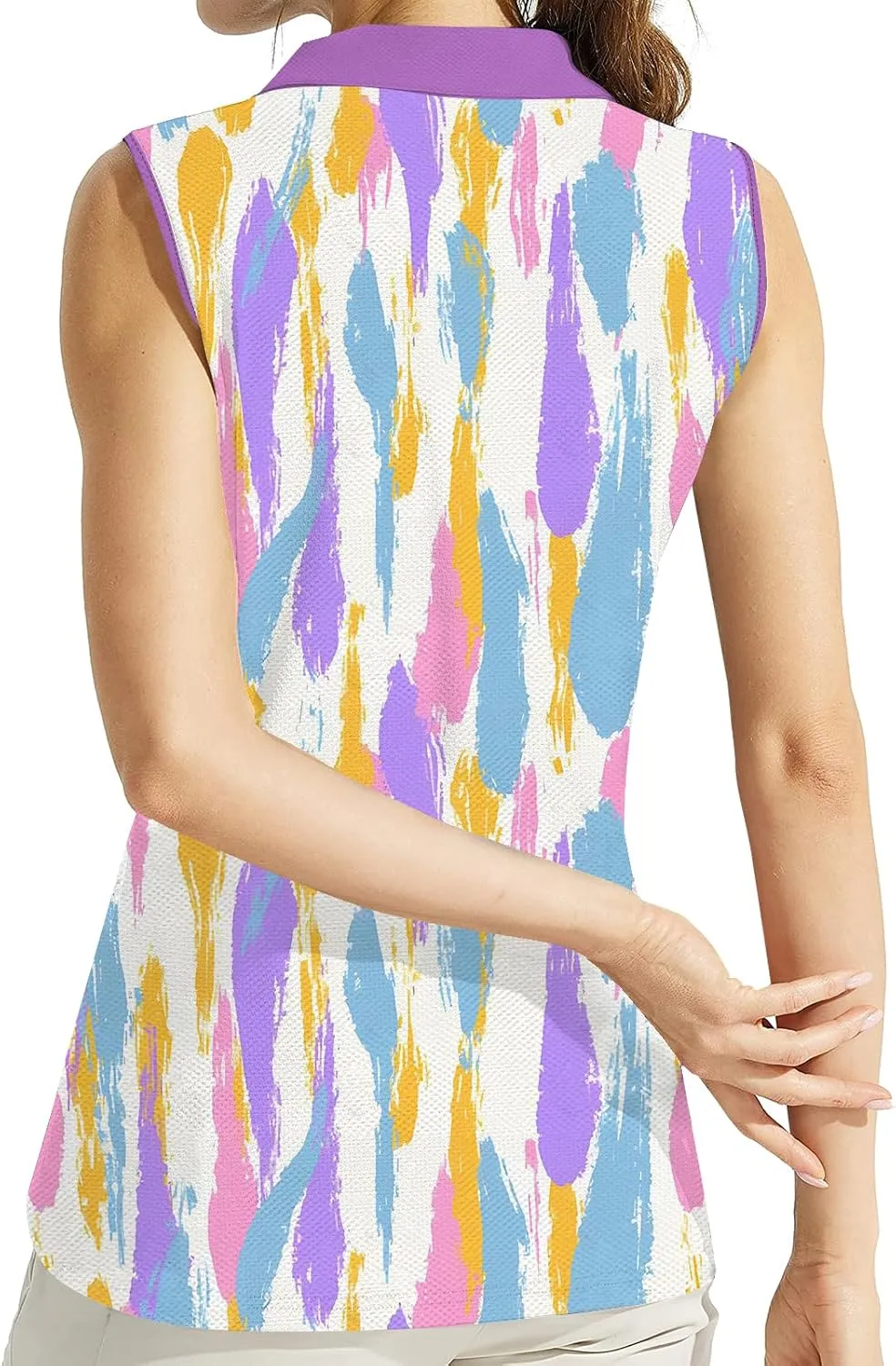 Women's Slim Fit Sleeveless Golf Polo Shirts Hawaiian Floral Moisture Wicking Tennis Tank Top with UPF 50  Protection