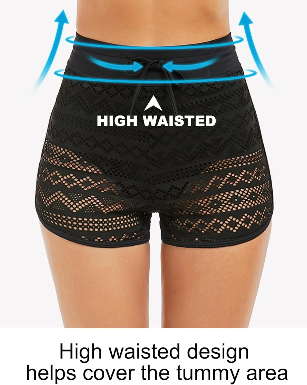 Women's Swim Shorts High Waisted Bathing Suit Lace Bottoms Swimsuit Bottoms Swimwear Bikini Board Shorts