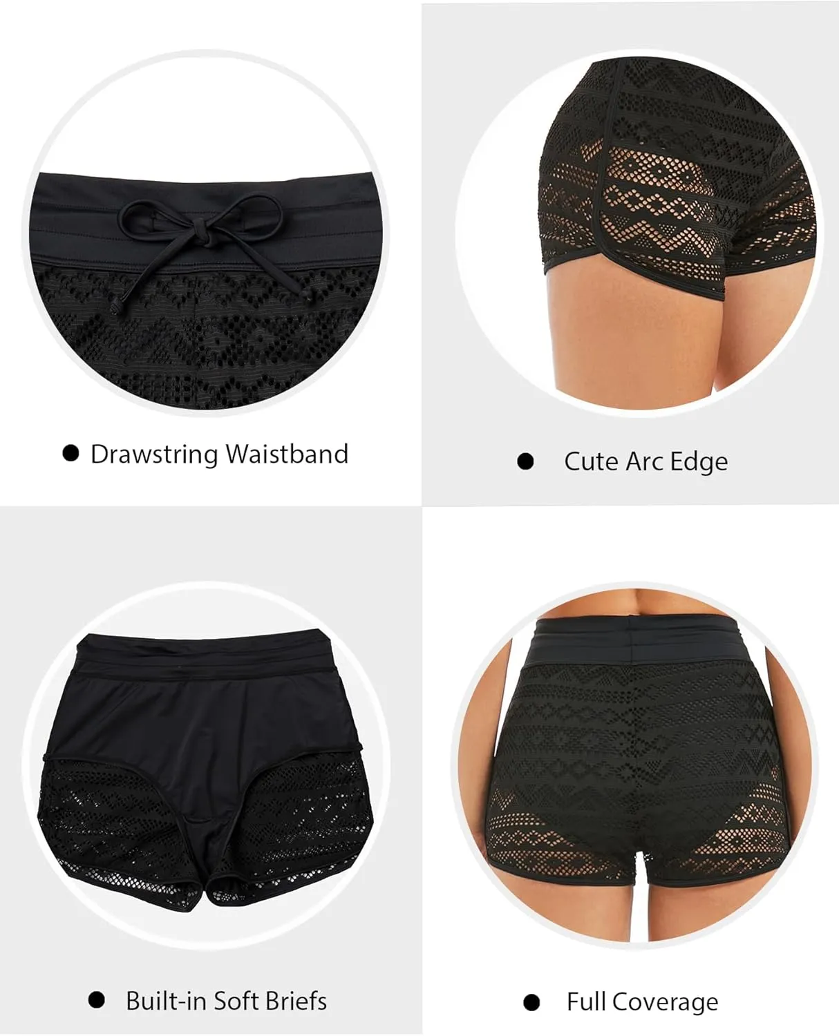 Women's Swim Shorts High Waisted Bathing Suit Lace Bottoms Swimsuit Bottoms Swimwear Bikini Board Shorts