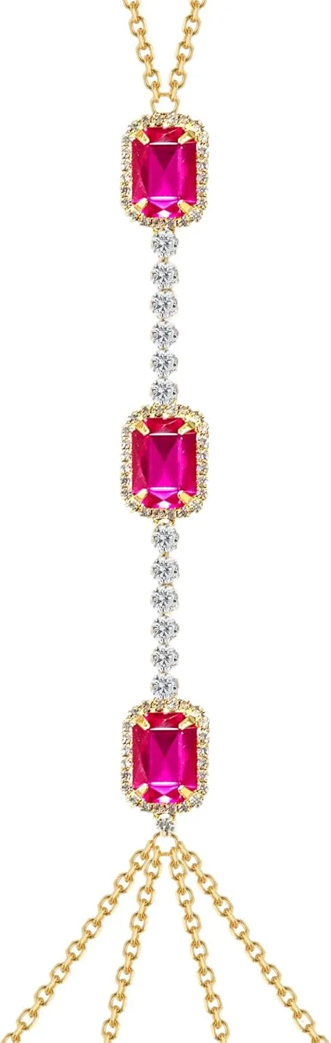 Yomiie Pink Crystal Body Chain for Women Lady - Gold Body Chain Jewelry Sexy, Rhinestone Jewelry Belly Waist Bra Chain, Sexy Bikini Beach Harness Summer Beach Waist Chain