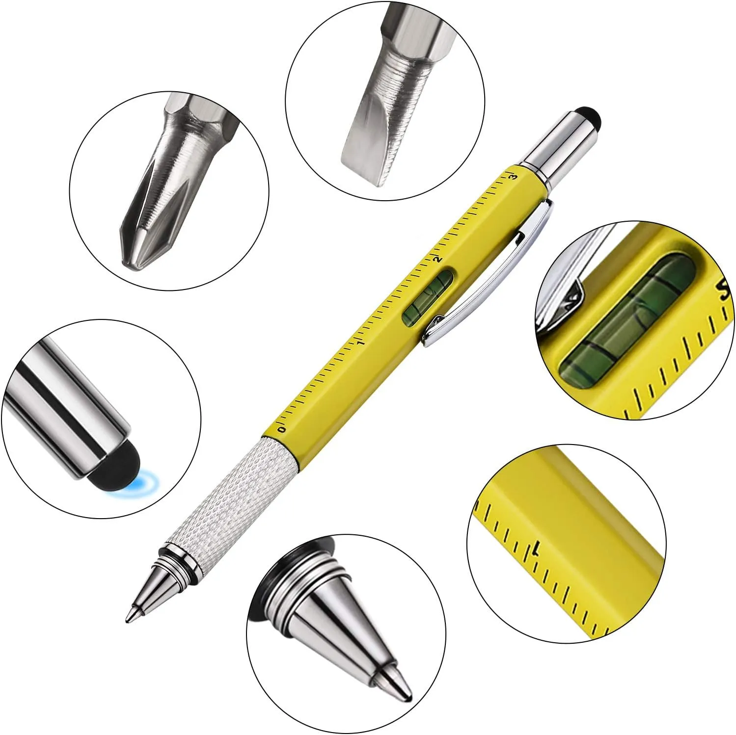 Zhanmai 4 Pieces 8 Pcs Gifts for Men Fathers Day Dad Gifts from Daughter Son Wife 6 in 1 Multitool Pen Set with Refills Screwdriver Ruler Levelgauge Birthday Graduation (Gold,Black,Silver,Yellow)